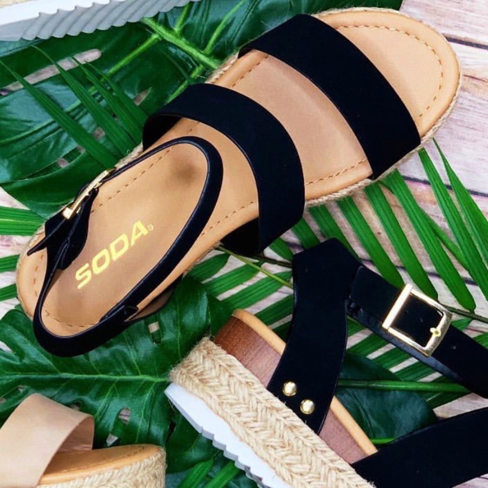 NEW! Soda Bryce Black Flatform Espadrille Sandal - Picture 10 of 11